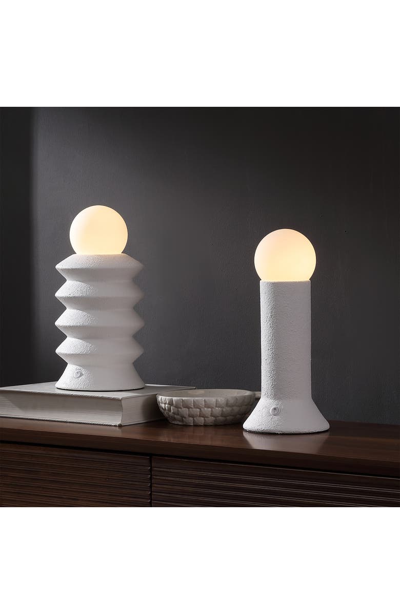 JONATHAN Y Soren 13" Ceramic/Glass Geometric Integrated LED Table Lamp, Alternate, color, White