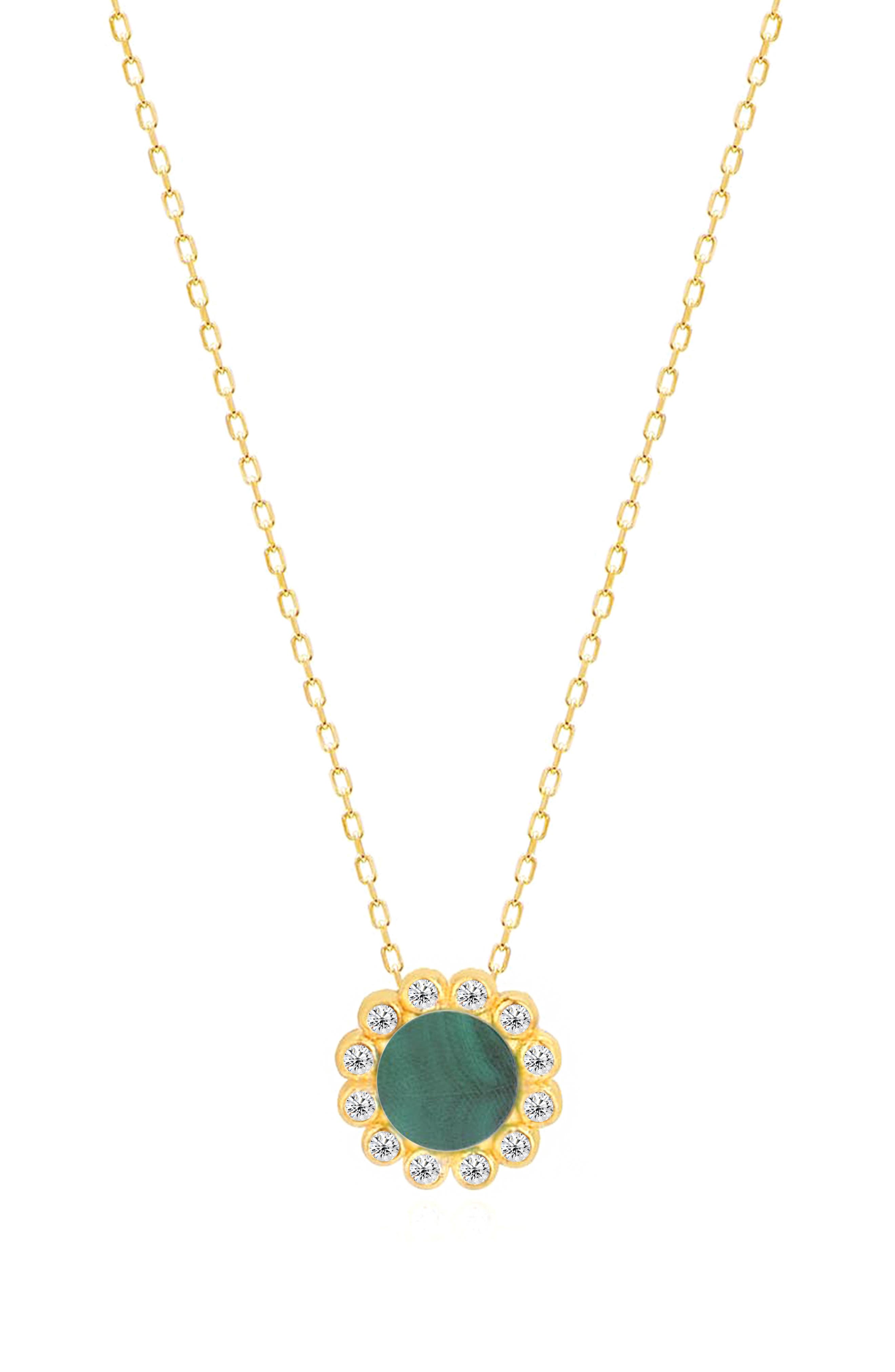 GABI RIELLE Sunlite Pavé Crystal & Malachite Pendant Necklace