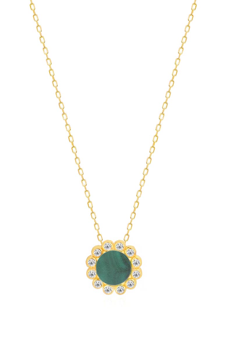 Sunlite Pavé Crystal & Malachite Pendant Necklace, Main, color, GOLD