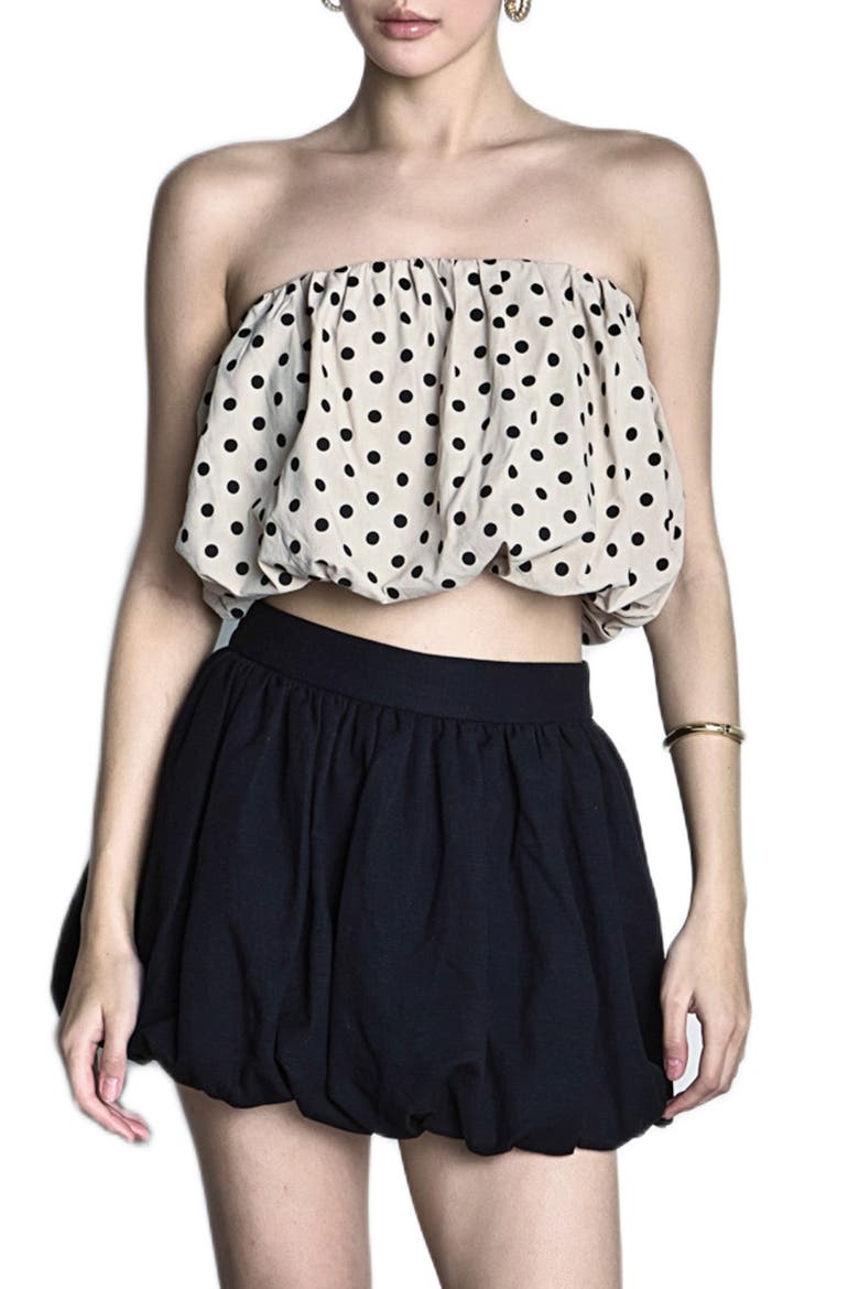 Polka Dot Strapless Bubble Top, Main, color, TAUPE/ BLACK