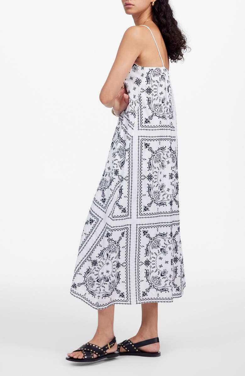 Madewell Embroidered Deep V-Neck Midi Dress in Bandana, Alternate, color, White Dark Navy Emb