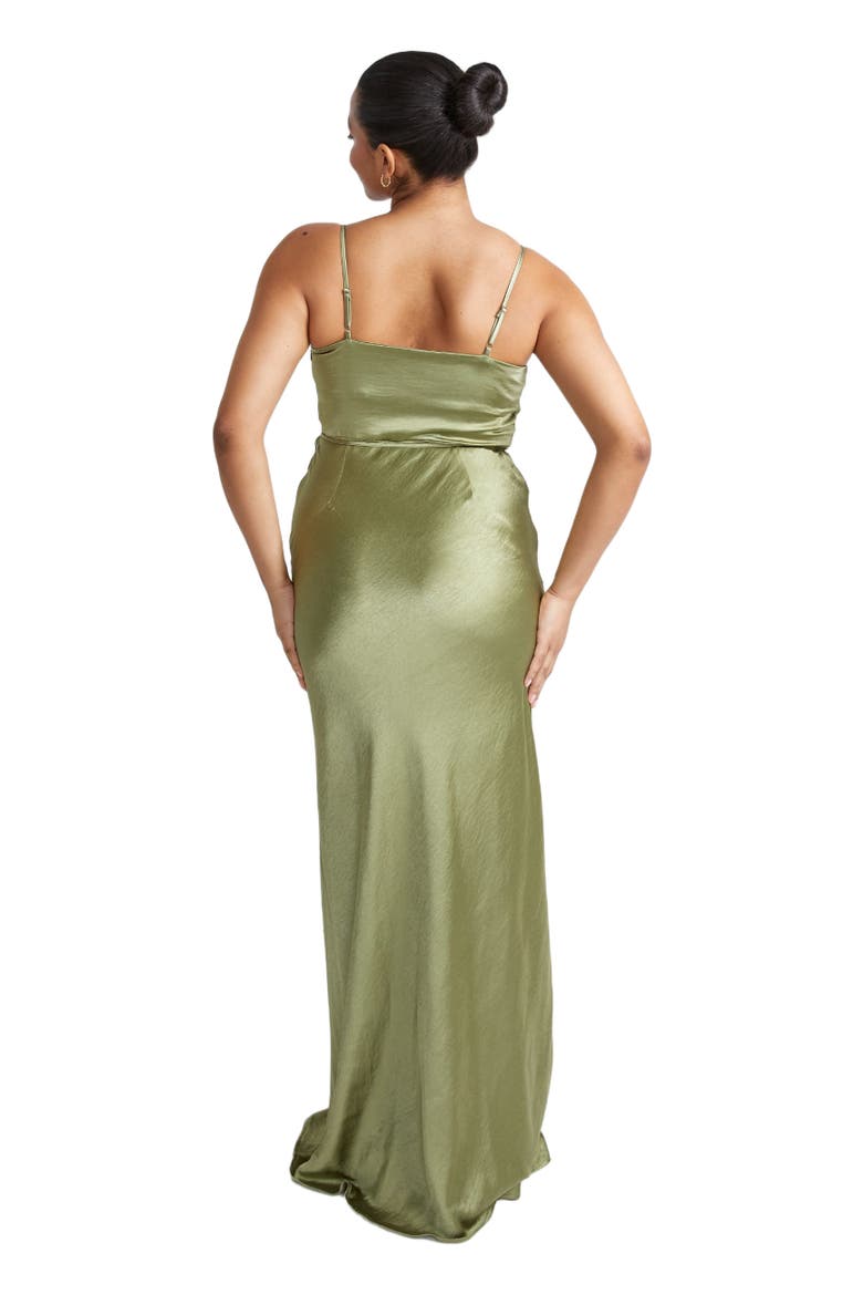 Cami Cowl Front Satin Bridesmaid Dress, Alternate, color, Moss Green