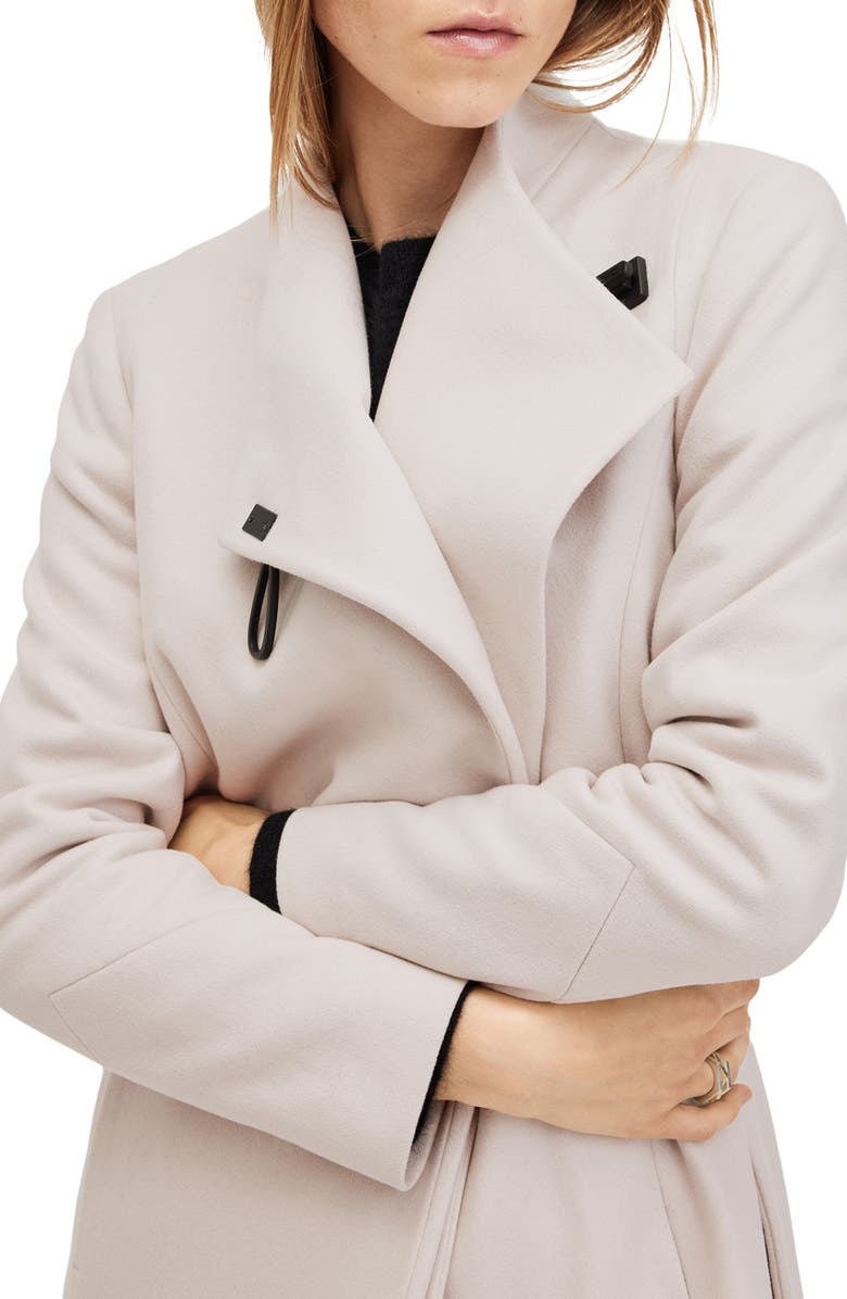 AllSaints Riley Wool Blend Belted Coat, Alternate, color, Desert White
