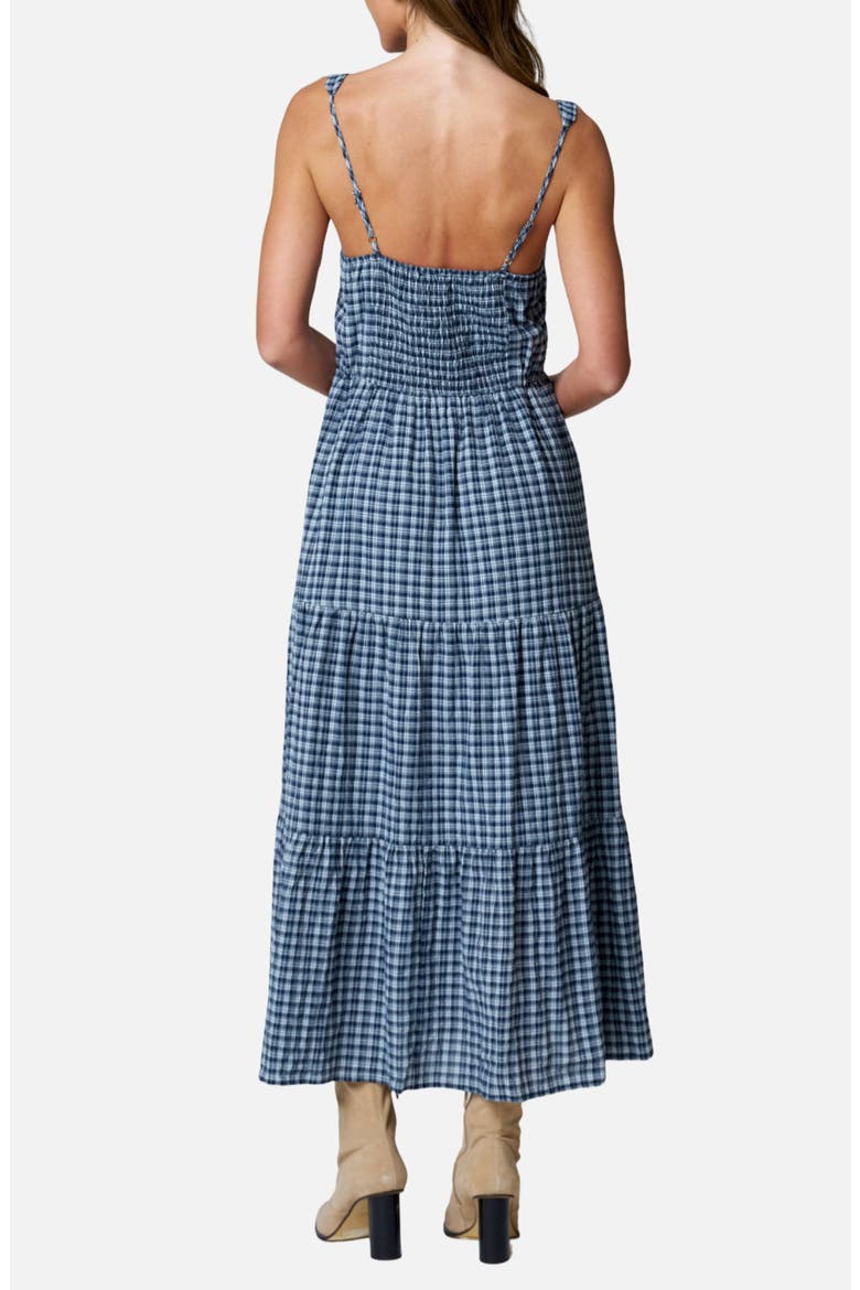 Plaid Sleeveless Tiered Midi Dress, Alternate, color, NAVY