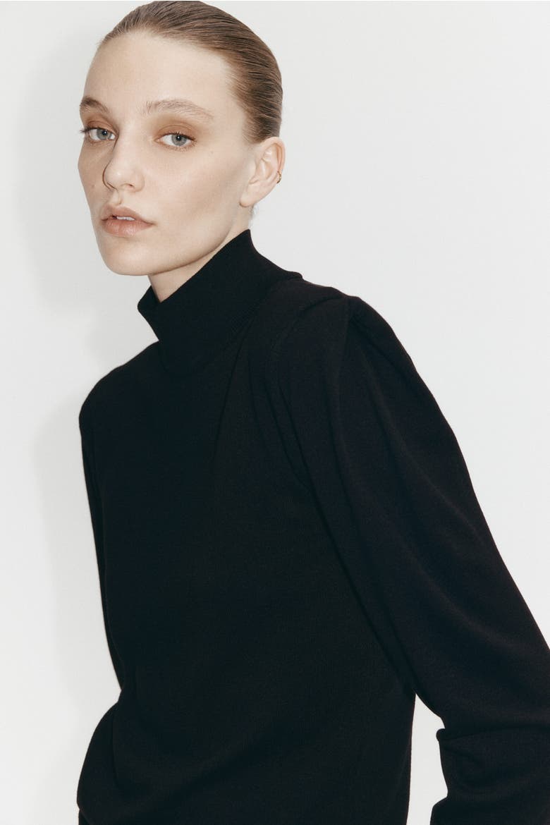 Fine-knit Turtleneck Top, Alternate, color, Black