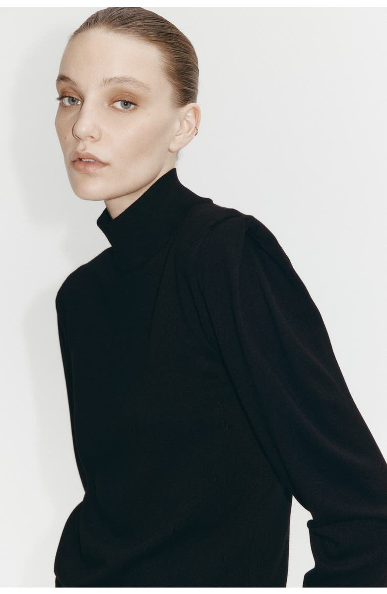 H&M Fine-knit Turtleneck Top, Alternate, color, Black