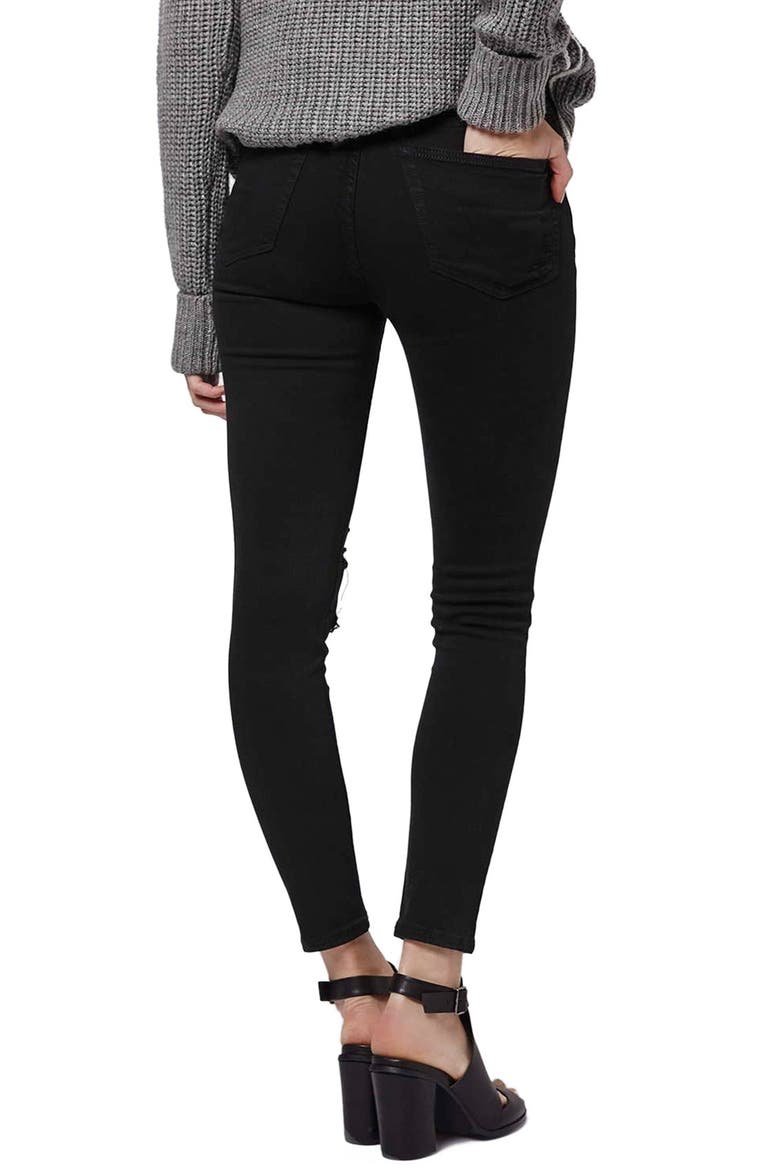 Moto 'Jamie' Ripped Ankle Skinny Jeans, Alternate, color, BLACK