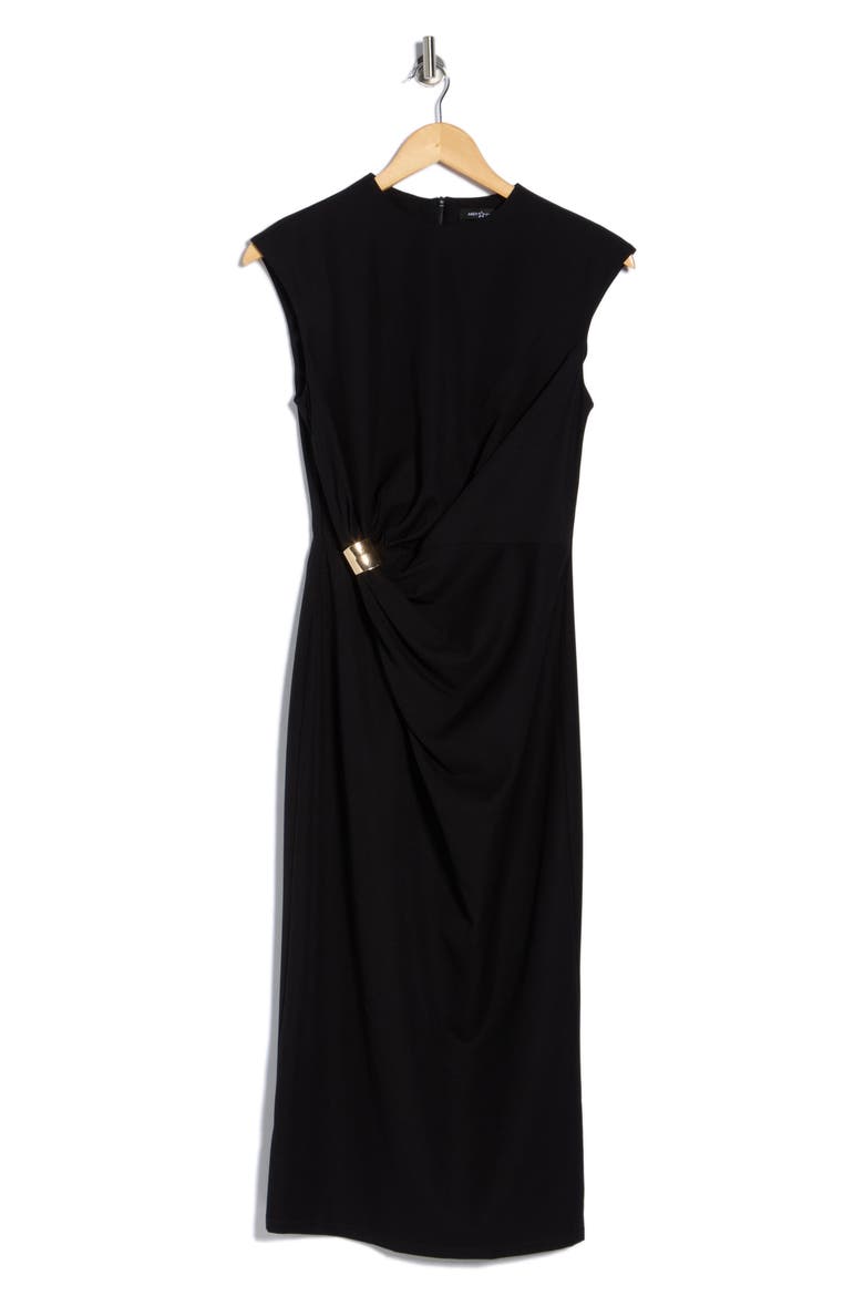 Charmi Cap Sleeve Midi Dress, Alternate, color, BLACK