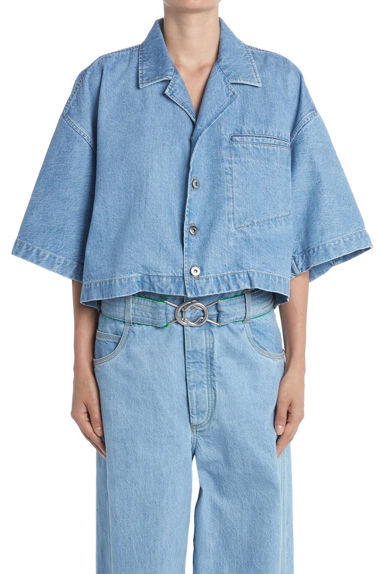 Crop Bleached Cotton Denim Shirt, Main, color, LIGHT BLEACH