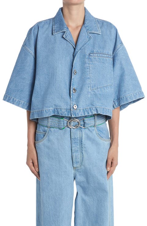 Crop Bleached Cotton Denim Shirt