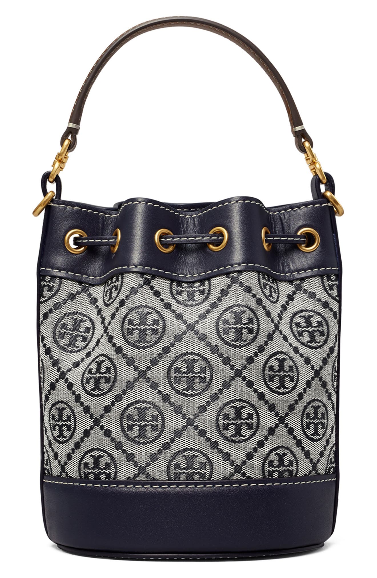 Mini T Monogram Bucket Bag, Alternate, color, TORY NAVY
