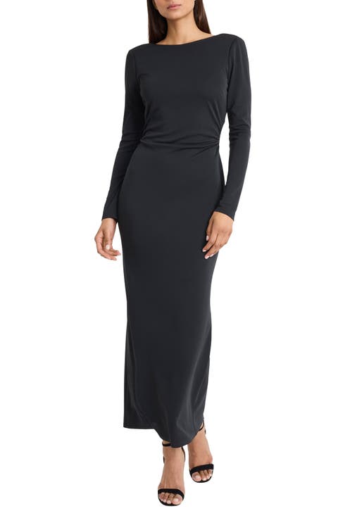 Long Sleeve Boat Neck Maxi Dress