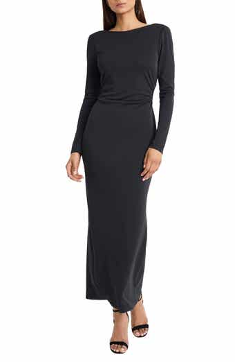 DONNA MORGAN FOR MAGGY Long Sleeve Boat Neck Maxi Dress