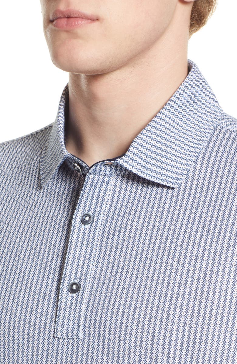 Brax Men's Pico Geometric Print Cotton Blend Polo, Alternate, color, White
