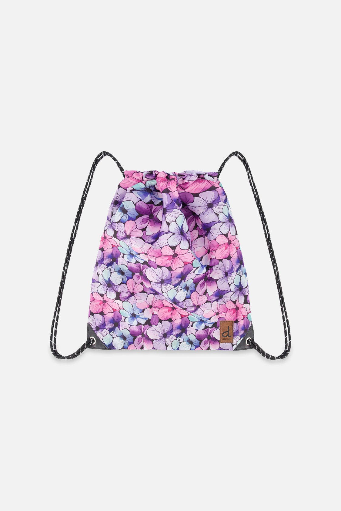 Drawstring Bag, Main, color, Black Floral Print