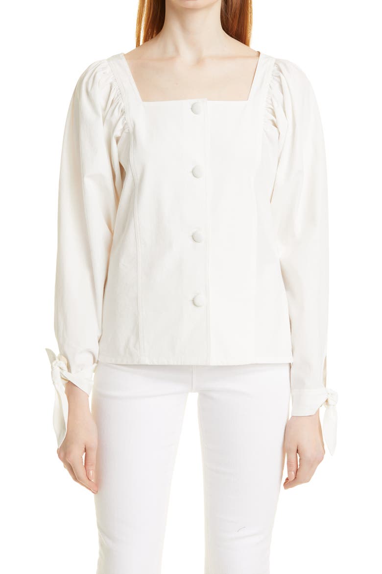 Alma Square Neck Cotton Blouse, Main, color, WHITE