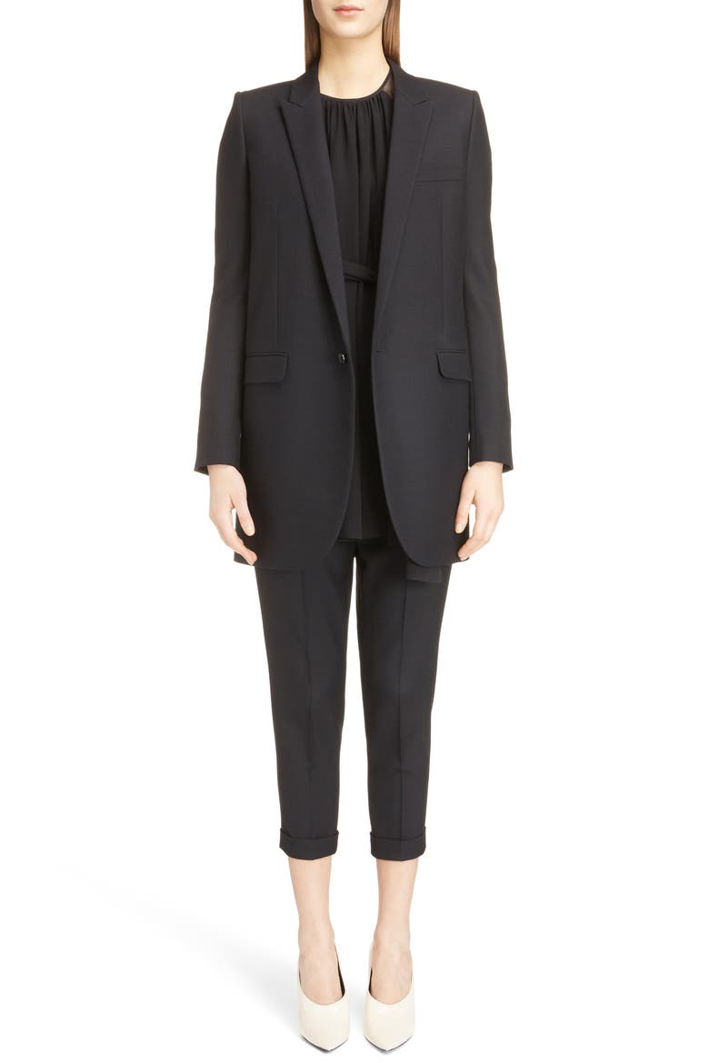 Long Gabardine Tuxedo Blazer, Alternate, color, NERO