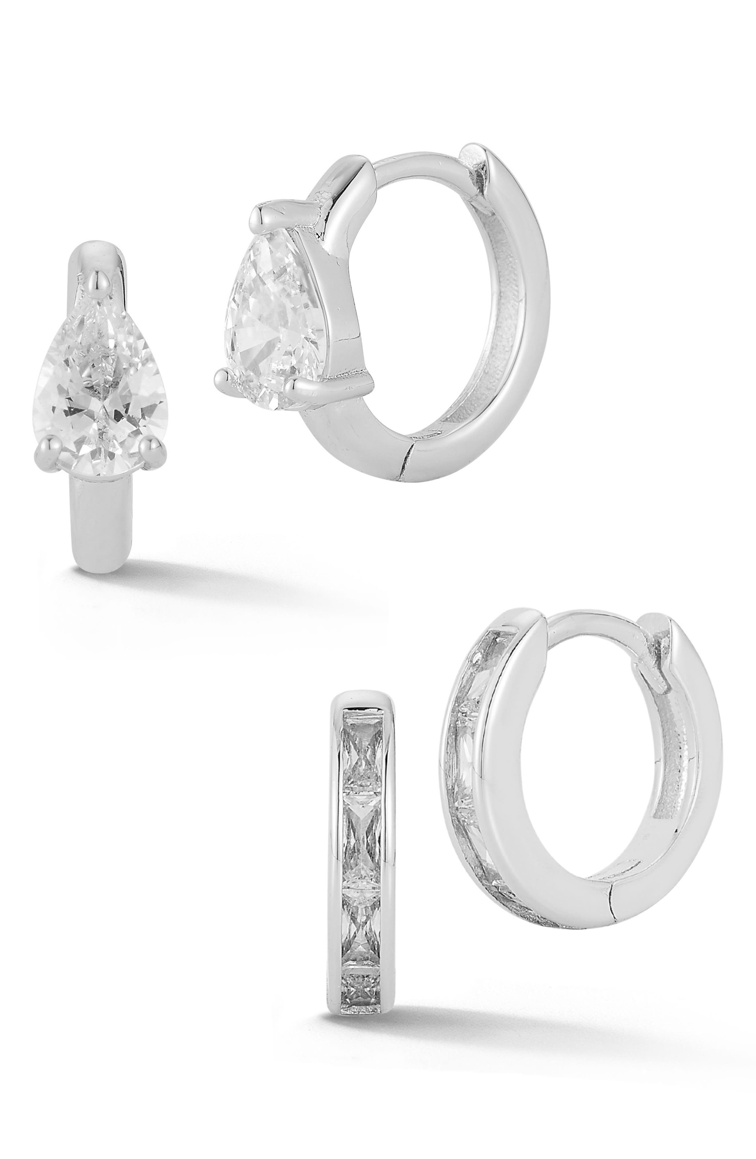 Set of 2 Cubic Zirconia Small Hoop Earrings