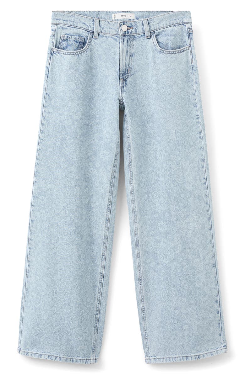 MANGO TEEN Paisley High Waist Wide Leg Jeans, Alternate, color, Light Blue