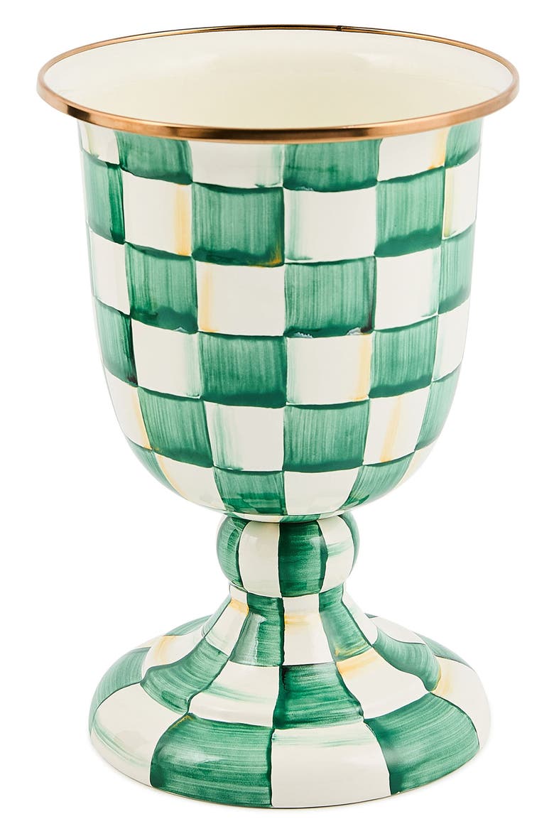 Emerald Check Pedestal Vase, Main, color, EMERALD