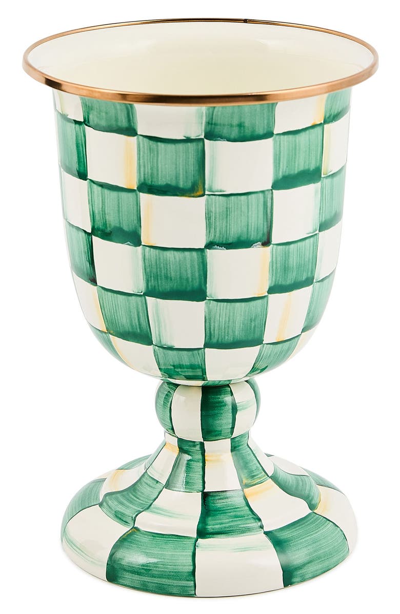 MACKENZIE CHILDS Emerald Check Pedestal Vase, Main, color, Emerald