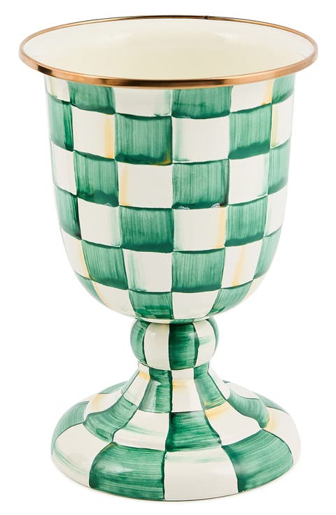 Emerald Check Pedestal Vase