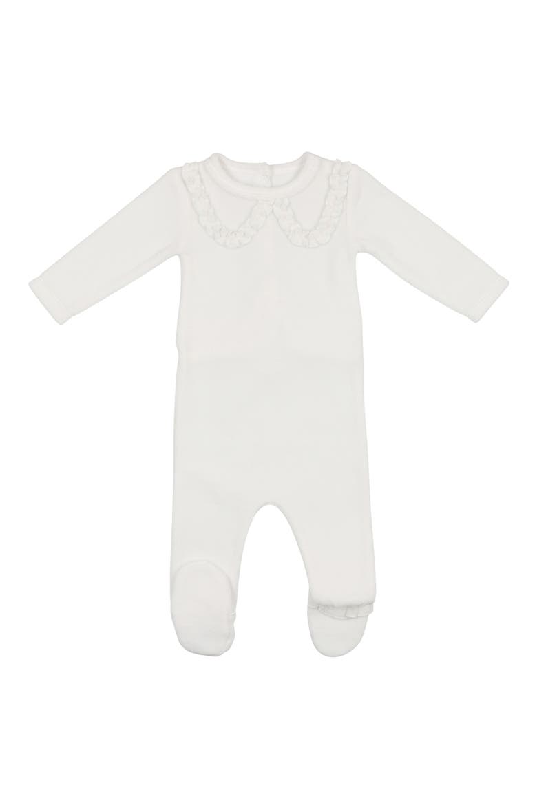 Ruffle Accent Cotton Footie, Main, color, IVORY