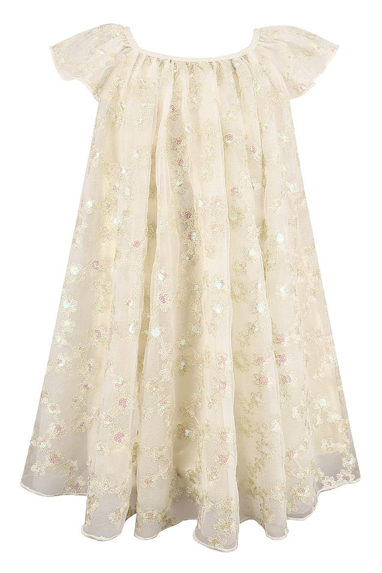 Kids' Sequin Embroidered Flutter Sleeve Dress, Main, color, GOLD