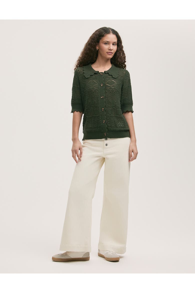 Marlowe Short Sleeve Crochet Cardigan, Alternate, color, Khaki