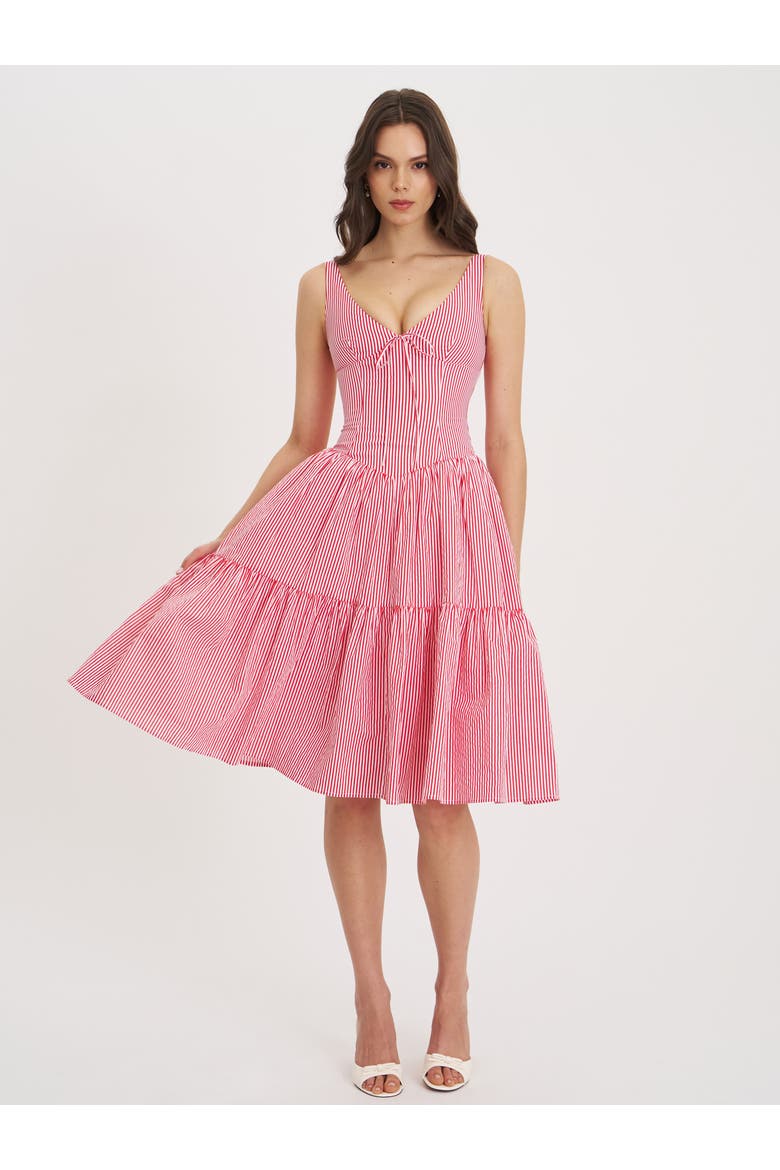 Oceana Stripe Drop Waist Midi Dress, Alternate, color, Red and white candy stripe