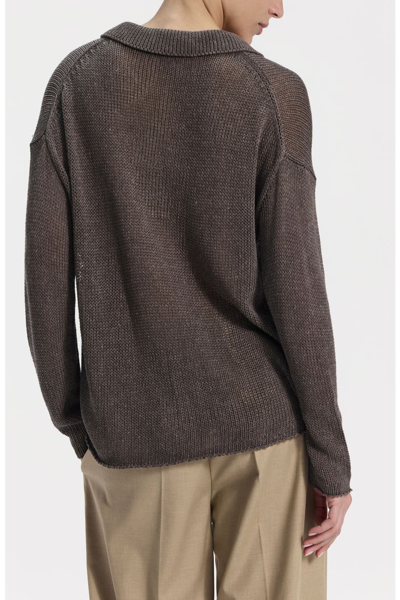Long-Sleeve Linen Polo Shirt, Alternate, color, Dark Grey