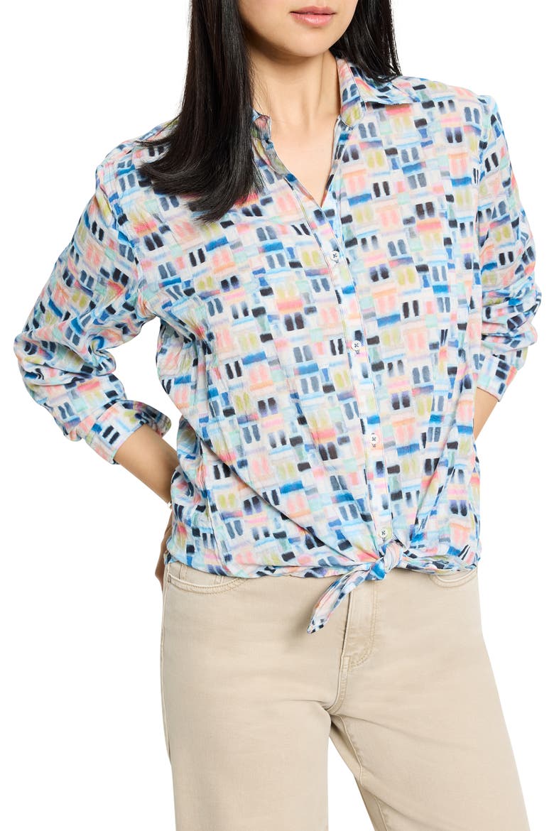 Portofino Geo Print Cotton Button-Up Shirt, Main, color, BLUE MULTI