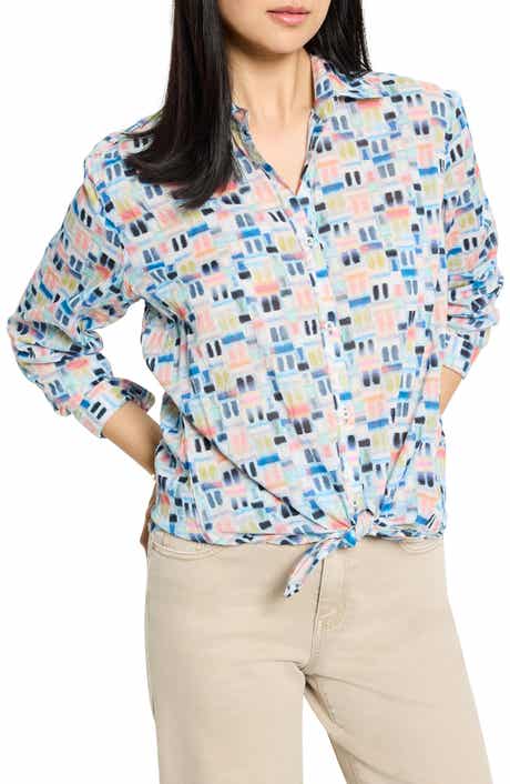 NIC+ZOE Portofino Geo Print Cotton Button-Up Shirt