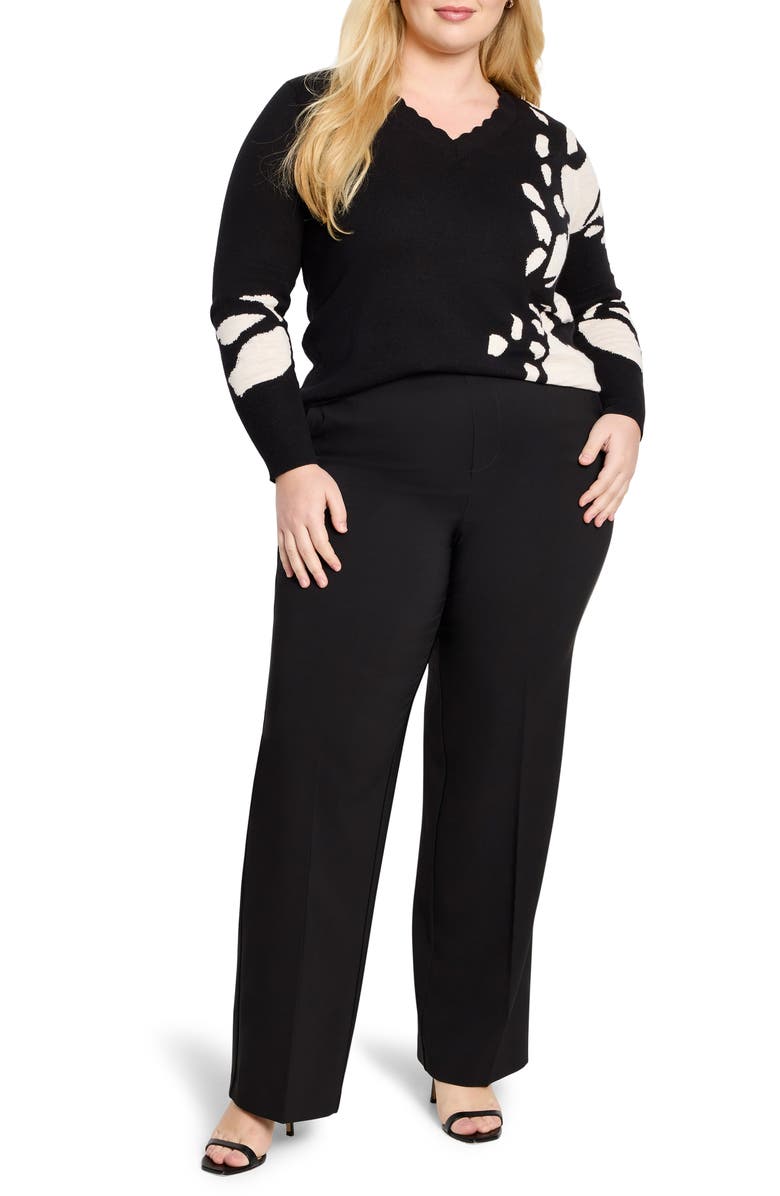 NIC+ZOE Evening Petal Scallop V-Neck Sweater, Alternate, color, Black Multi