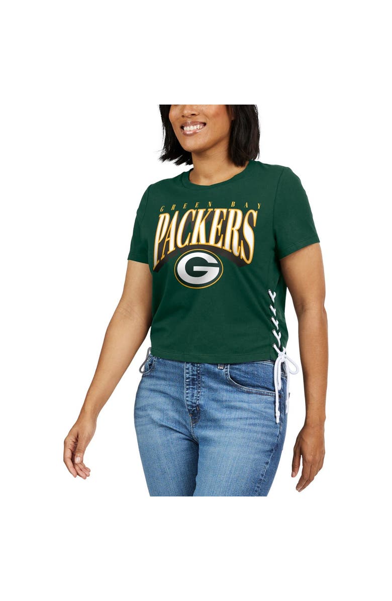 WEAR by Erin Andrews Women's WEAR by Erin Andrews Green Green Bay Packers Lace Up Side Modest Cropped T-Shirt, Alternate, color, 
