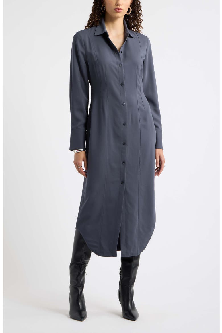 Long Sleeve Midi Shirtdress, Main, color, GREY EBONY