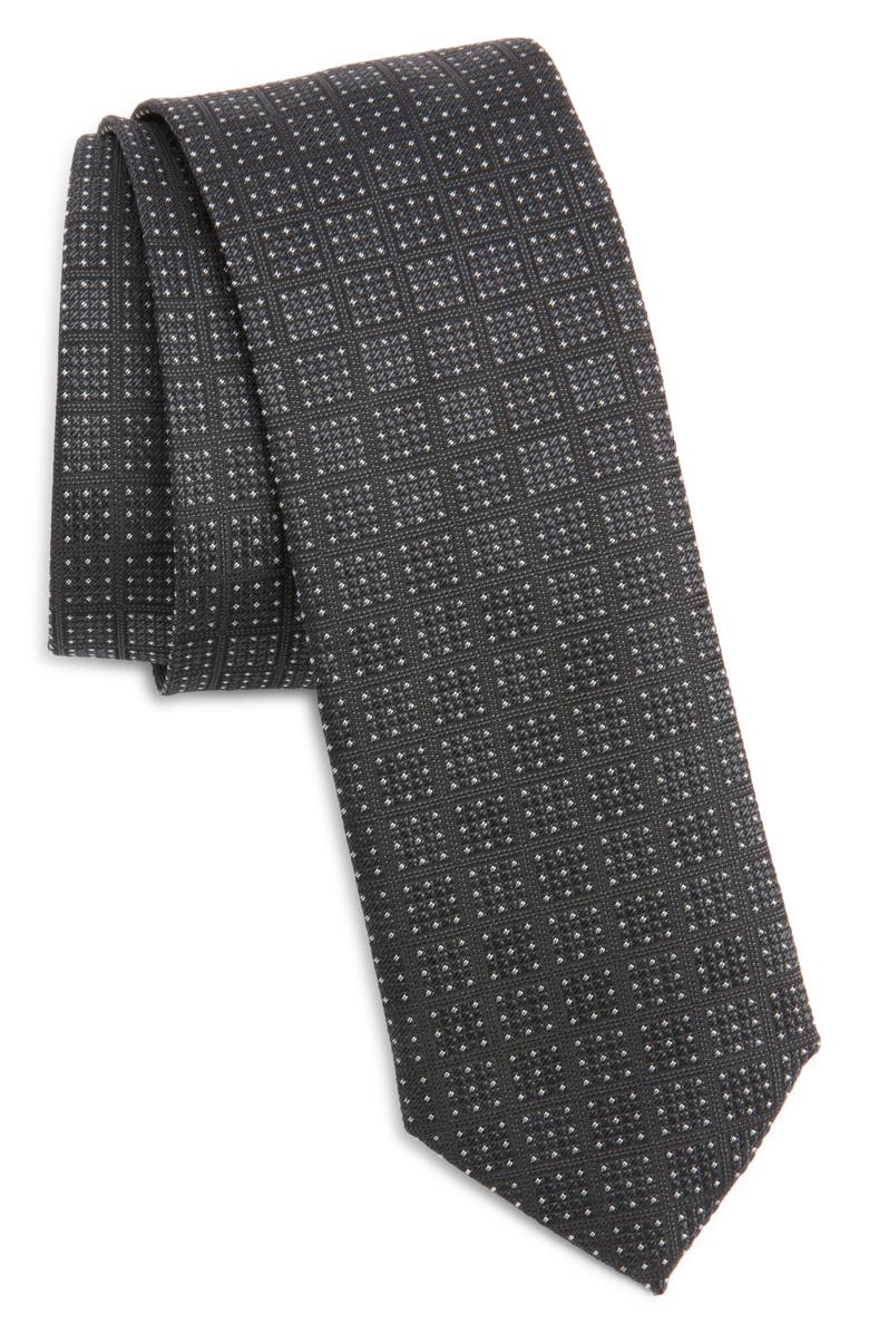BOSS Micropattern Silk Blend Tie, Main, color,