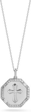 CHLOE AND MADISON Rhodium Plate Cubic Zirconia Cross Coin Pendant Necklace