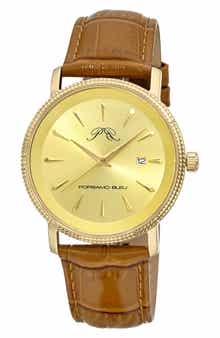 PORSAMO BLEU Veritas 2 Croc Embossed Leather Strap Watch, 40mm