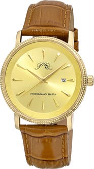 PORSAMO BLEU Veritas 2 Croc Embossed Leather Strap Watch, 40mm