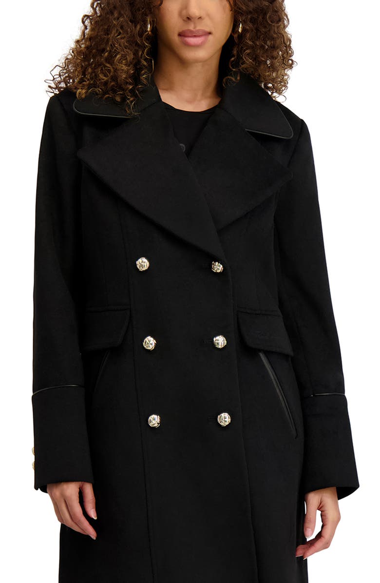 KARL LAGERFELD PARIS Double Breasted Wool Blend Coat, Alternate, color, Black
