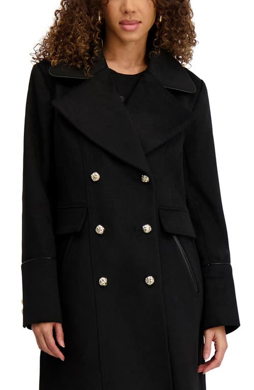 Karl Lagerfeld Paris Double Breasted Wool Blend Coat In Black
