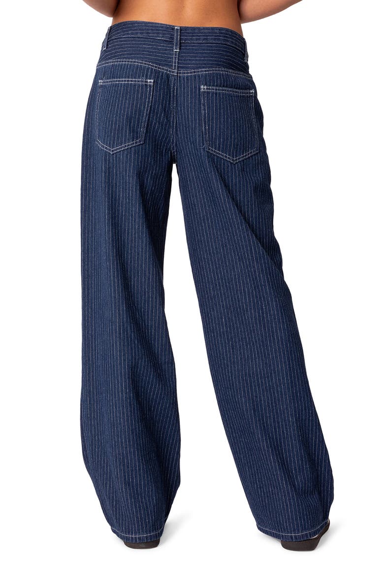 Pinstripe Wide Leg Low Rise Jeans, Alternate, color, NAVY