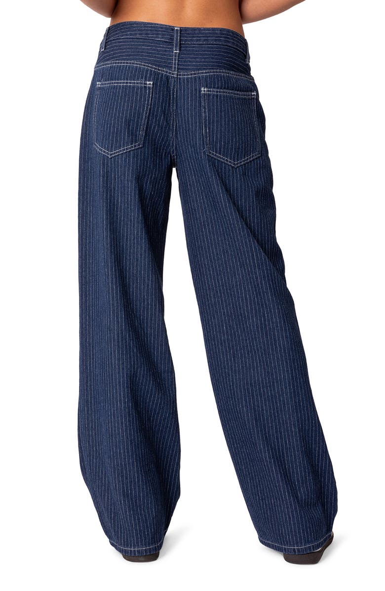 EDIKTED Pinstripe Wide Leg Low Rise Jeans, Alternate, color, Navy