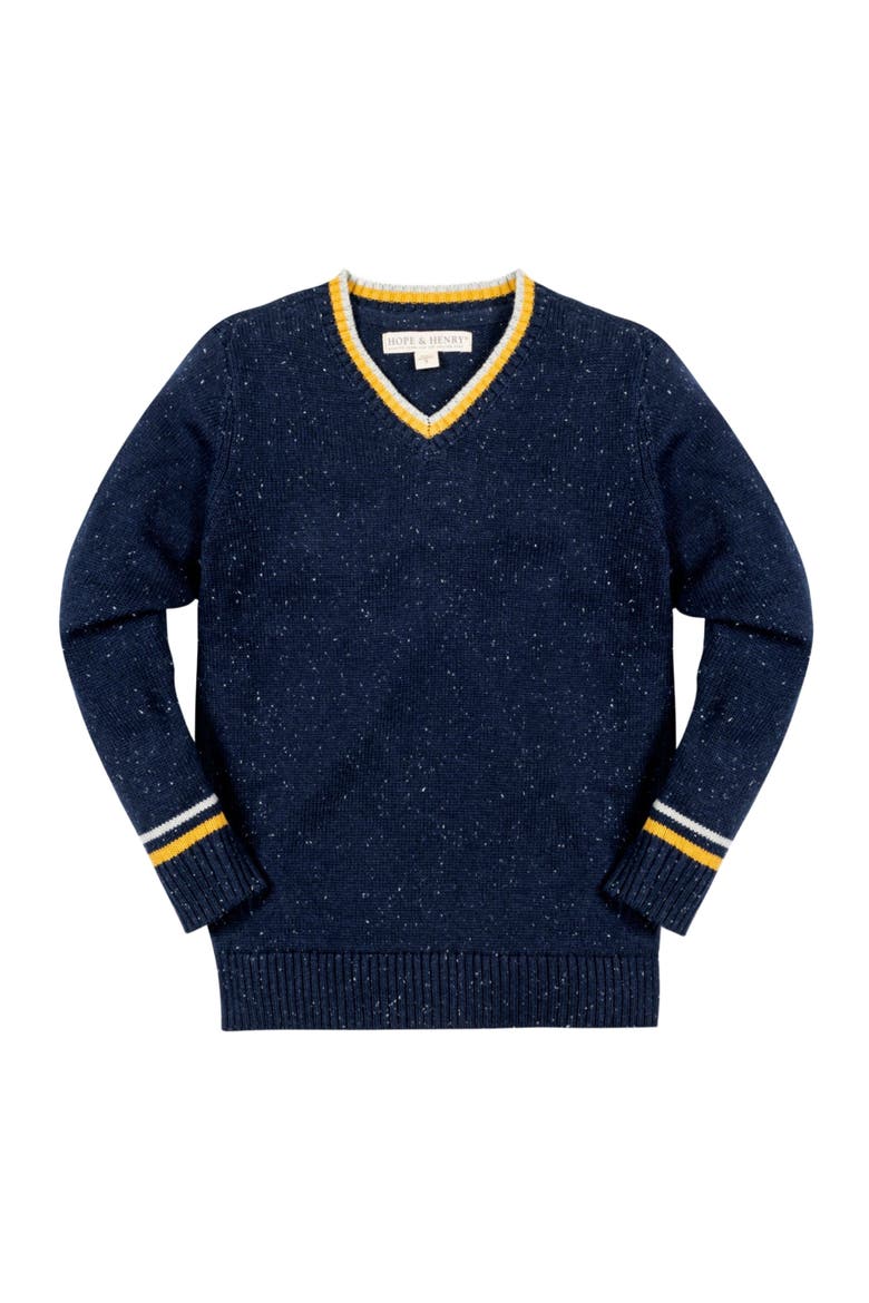 Baby Boys' Organic V-Neck Sweater, Infant, Main, color, Navy Fleck with Tipping