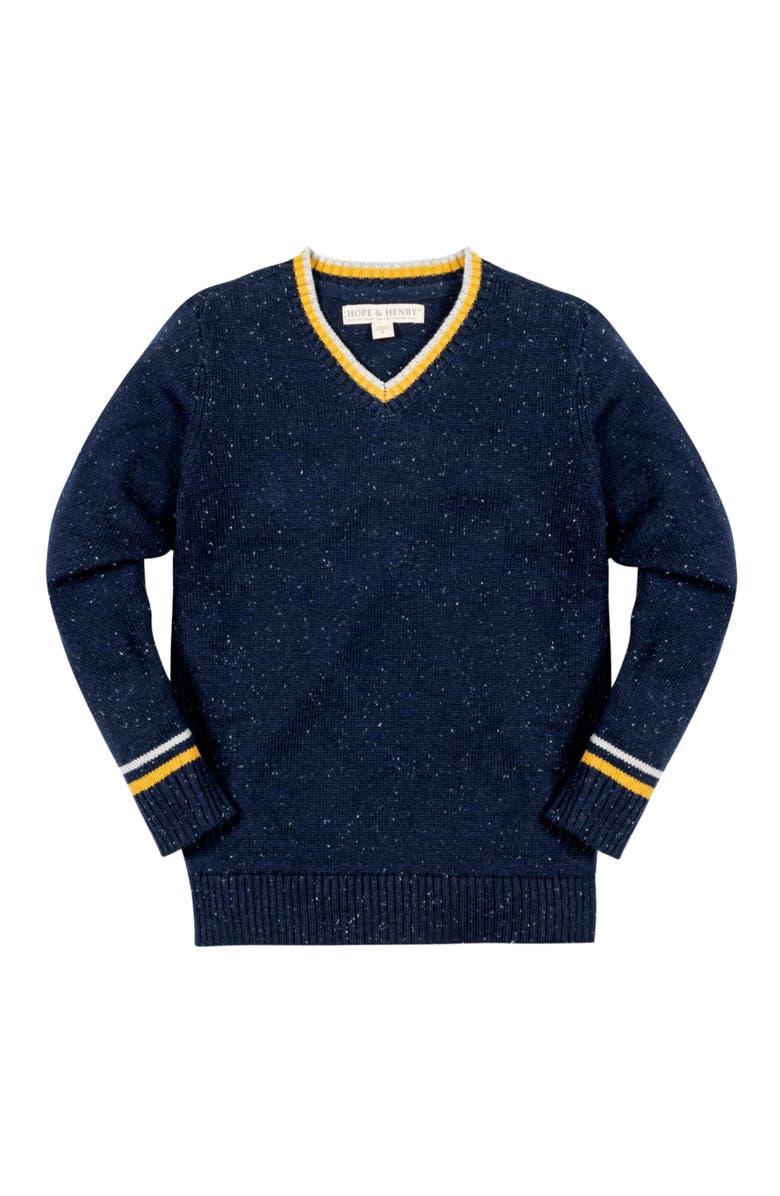 Hope & Henry Baby Boys' Organic V-Neck Sweater, Infant, Main, color, Navy Fleck With Tipping