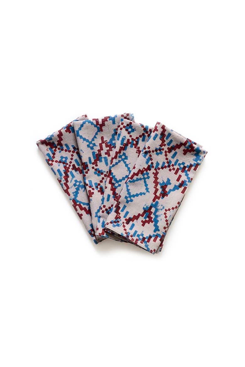 Dabu Block Print Cotton Napkins, Set of 4, Main, color, Blue & Red