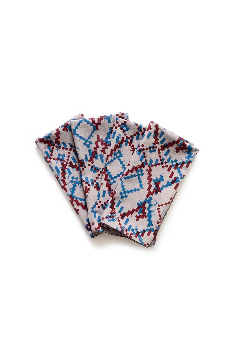 Ichcha Dabu Block Print Cotton Napkins, Set of 4, Main, color, Blue & Red