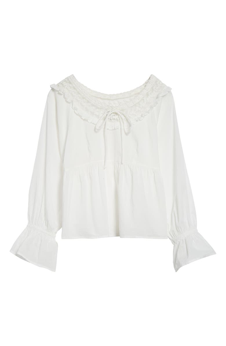 POSSE Danielle Floral Embroidered Lace Trim Babydoll Top, Alternate, color, Vintage White