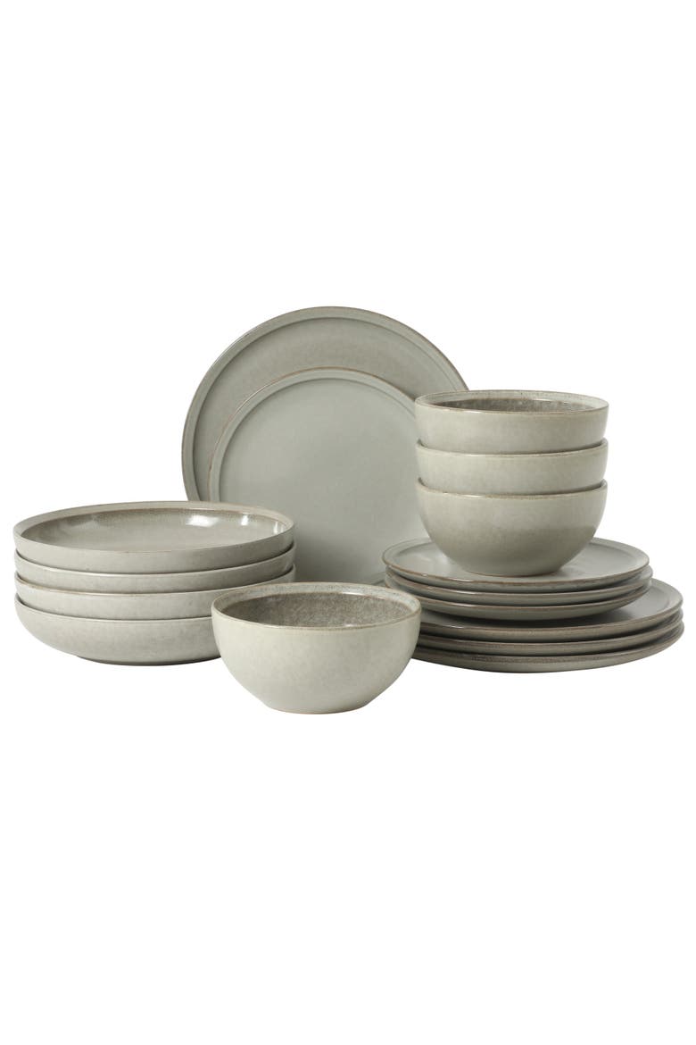 Beckett 16-Piece Matte Reactive Glaze Stoneware Dinnerware Set, Main, color, Ash White